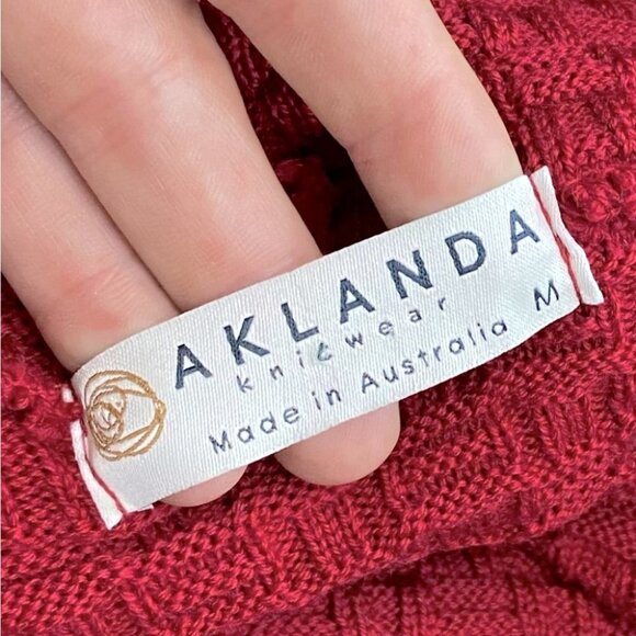 Aklanda Australia Oversized Red Merino Wool Cowl  Neck Sweater M - Picture 6 of 14